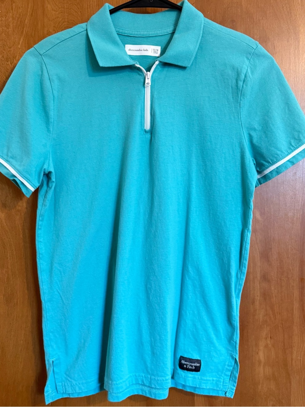Abercrombie & Fitch Turquoise Short-Sleeve Zip Polo
